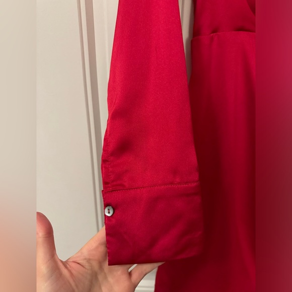 Red Satin Long-Sleeved Cocktail Dress - Picture 2 of 2